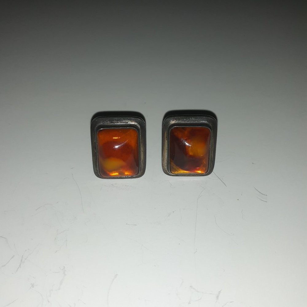 jewelry, amber cuff links. sterling silver